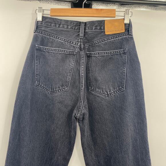 Denim Forum Farrah Jean High Rise Wide Leg Organic Cotton Frayed Black Womens 26 - Picture 7 of 12